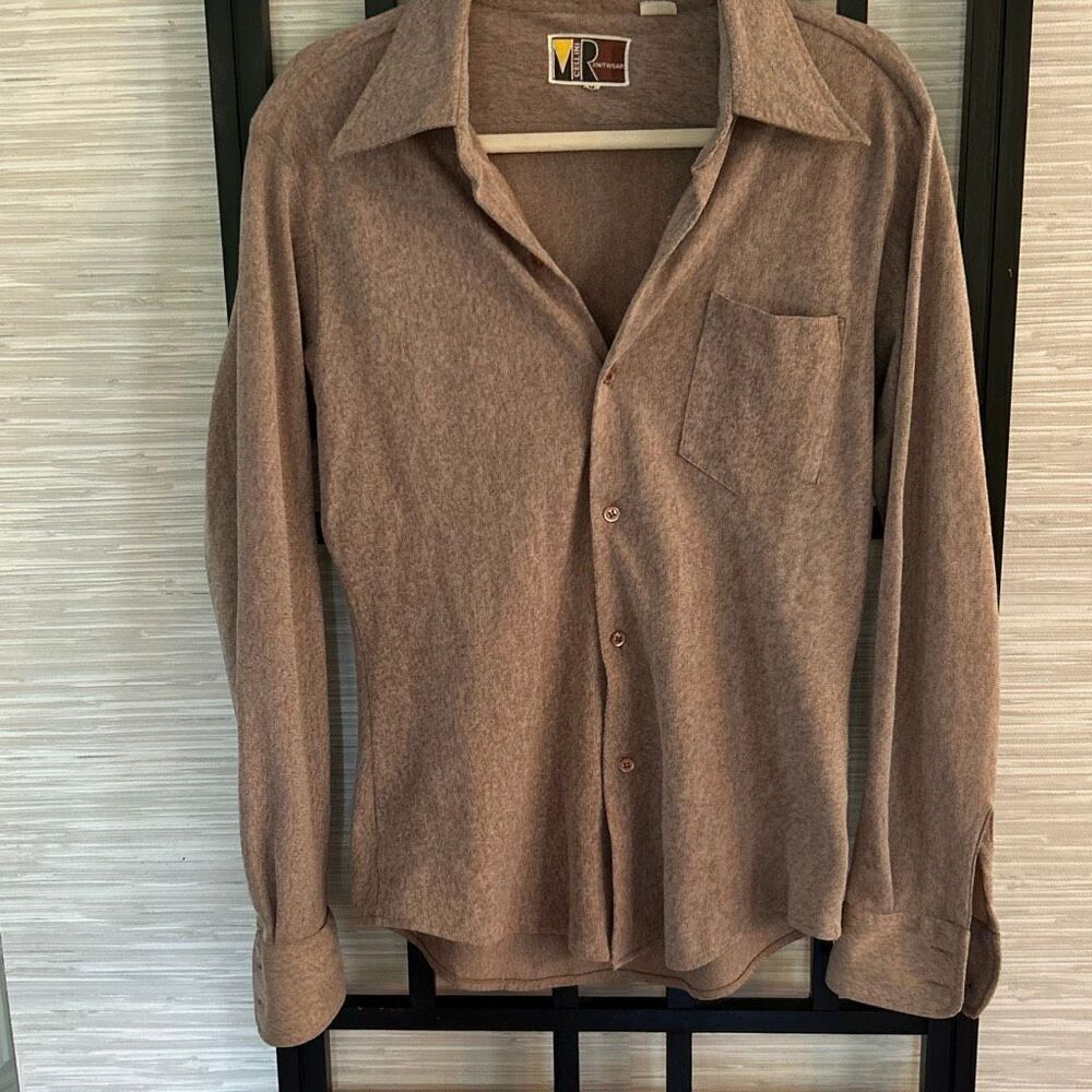 Cellini vintage 70s 80s stretch long sleeve button down shirt m mens heathered B